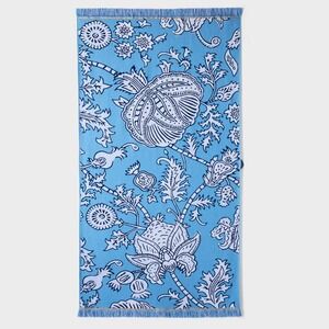 Roller Rabbit x Target Blue Floral Vines Fringe Beach Towel BRAND NEW